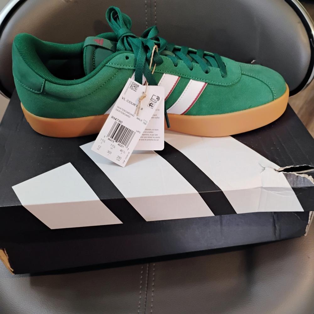 Adidas Green and White Sneakers with Signature Stripes